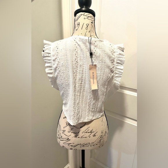 NWT BCBG Generation Sleeveless White Crop Top Blouse W Ruffle And Tie, Sz Large - Picture 11 of 14